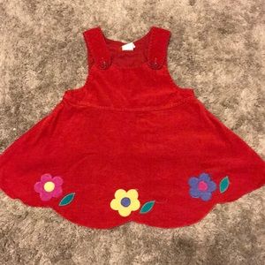 90s Overall Red corduroy dress with flowers